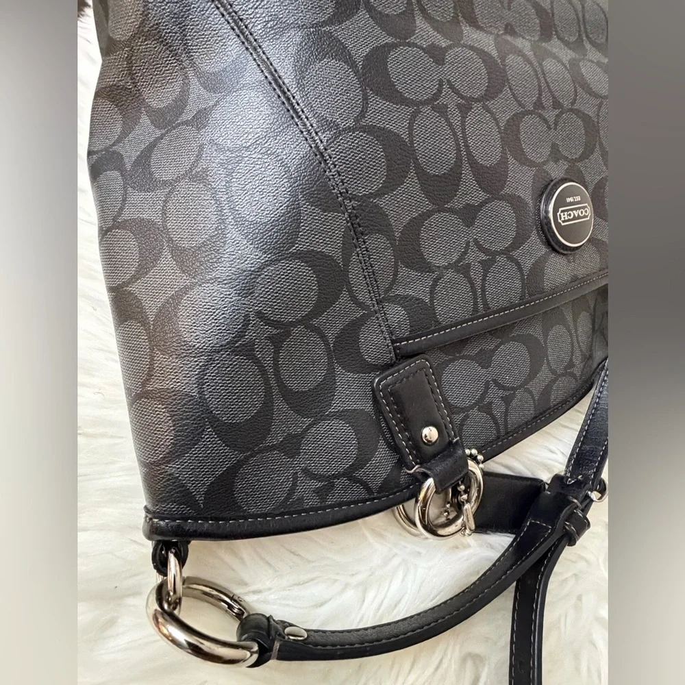 Coach F18917 Peyton Signature Tote Black Grey Logo Handbag Bag